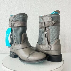NEW Lane DUSTOFF Womens Cowboy Boots 6 Gray Leather Western Cowgirl Ankle Boots